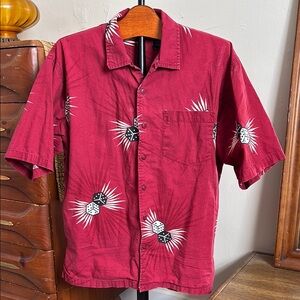 Vintage No Boundaries Red Casual Button Down Shirt with Dice Pattern Medium